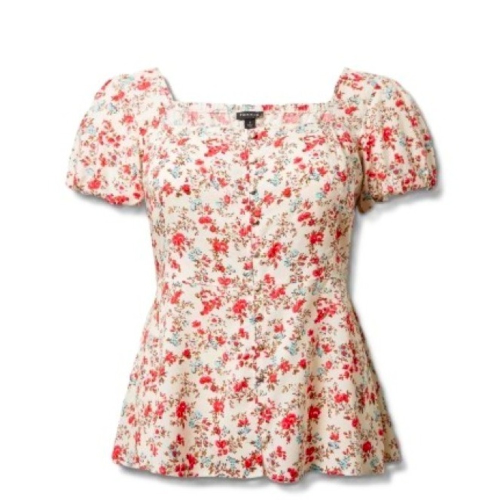 Torrid Peplum Challis Puff Short Sleeve Top Size 00 M/L 10 Floral